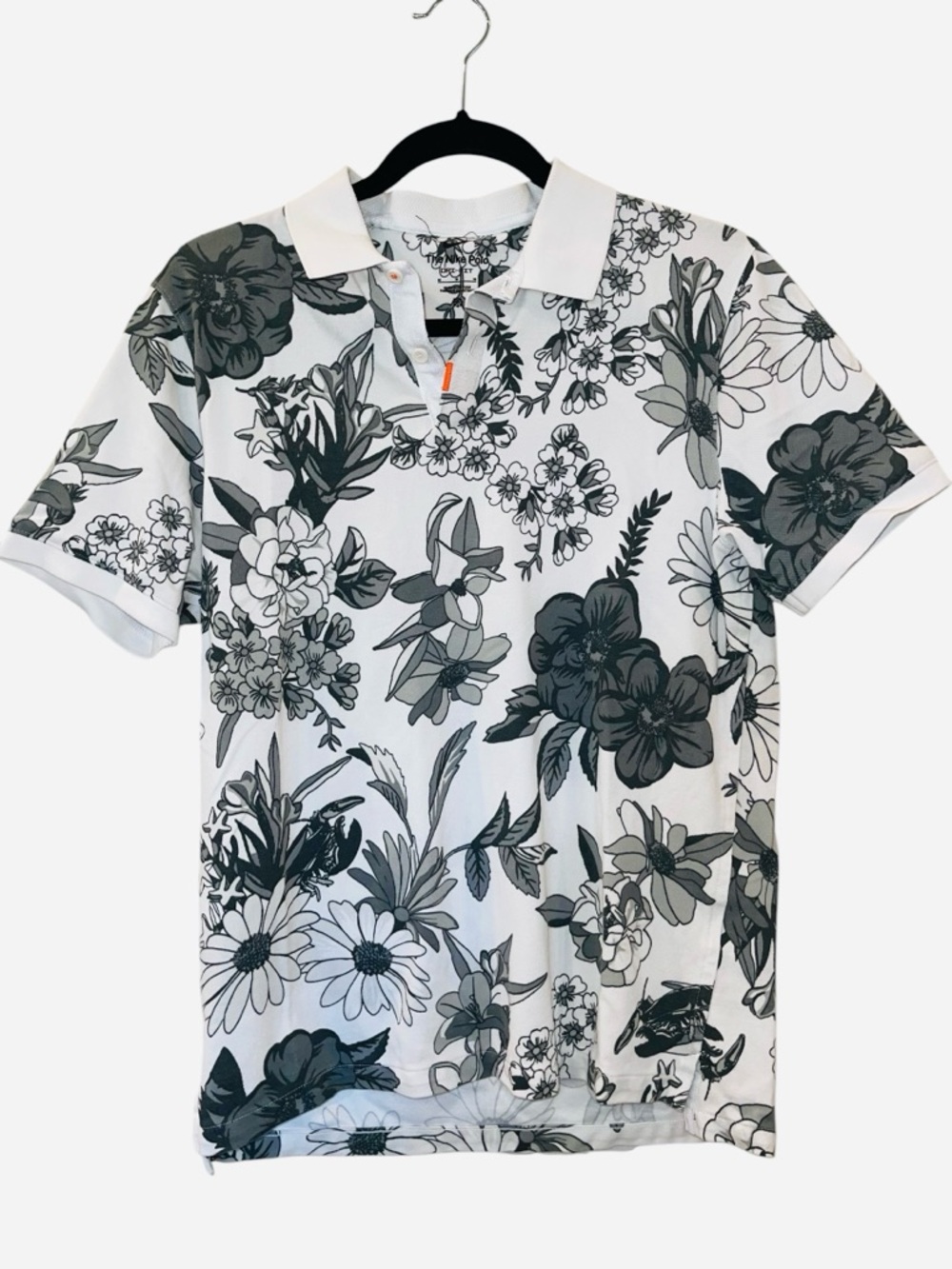 Nike Dri-FIT Velocity Floral Print Polo Shirt Men’s White Black Golf Size Medium